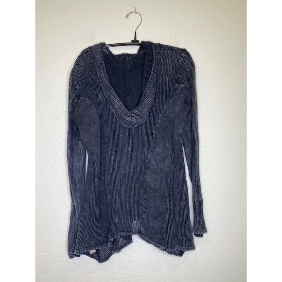 T Party Fish Net Ribbed Panel Hoodie Mineral Navy Sz Lg Zipper Shark Bite Hem - Picture 7 of 11